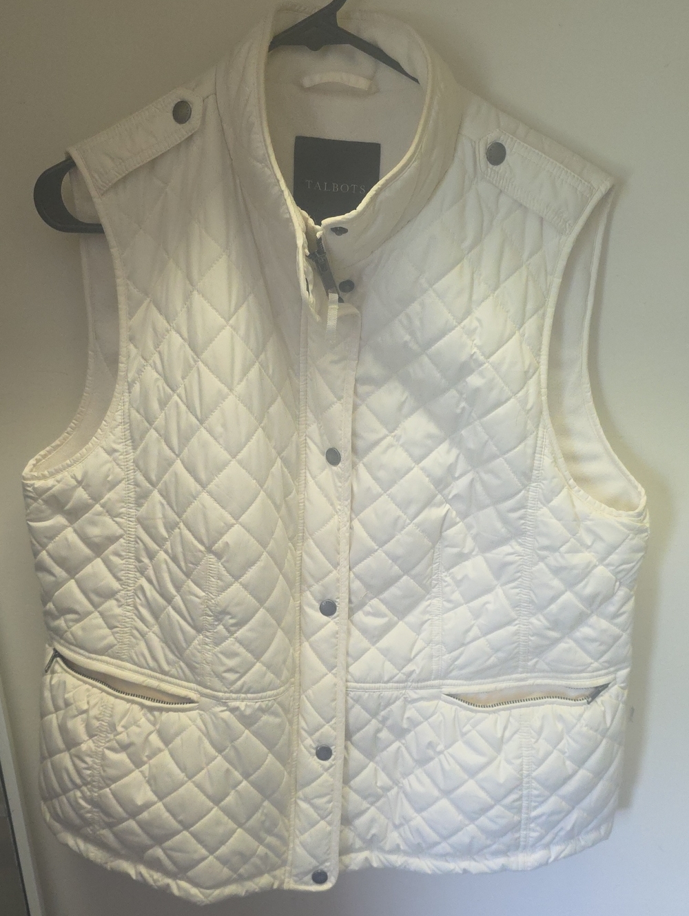 Talbots Cream Quilted Snap-Front Vest